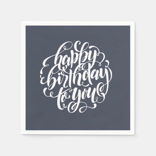 Elegante kalligrafie Happy Birthday Party Servetten (Voorkant)