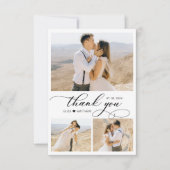 Elegante kalligrafie hart 3 foto collage bruiloft bedankkaart (Voorkant)