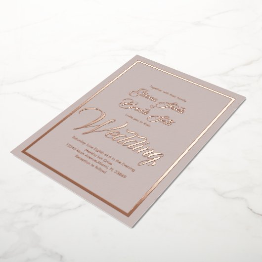 Elegante kalligrafie Hart Huwelijk Persfolie  Folie Uitnodiging (Gedraaid)