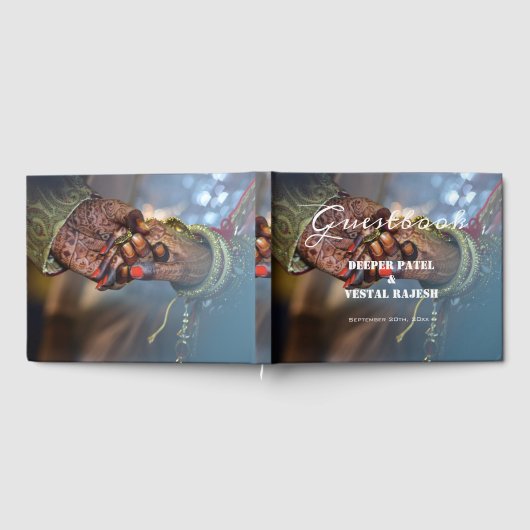 Elegante kalligrafie Henna Foto Indiase bruiloft Gastenboek (Volledig)