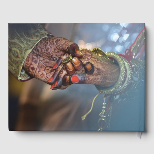 Elegante kalligrafie Henna Foto Indiase bruiloft Gastenboek (Achterkant)