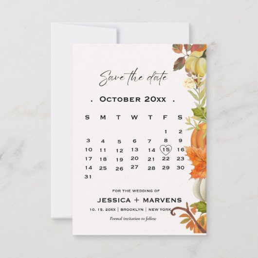 Elegante kalligrafie Herfst pompoen bruiloft Save The Date (Voorkant)