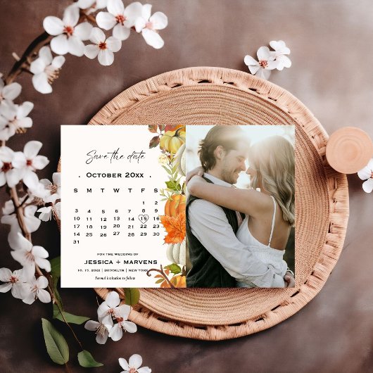 Elegante kalligrafie Herfst pompoen bruiloft Save The Date