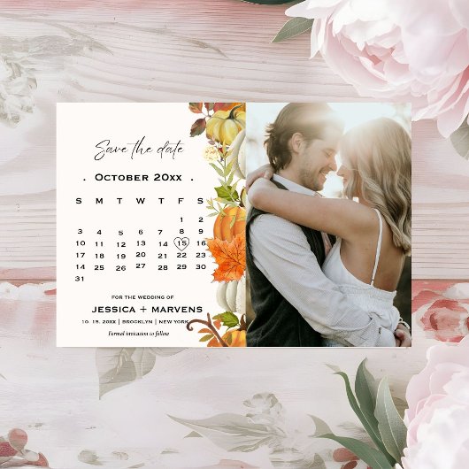 Elegante kalligrafie Herfst pompoen bruiloft Save The Date