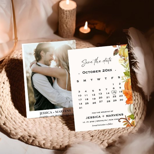 Elegante kalligrafie Herfst pompoen bruiloft Save The Date