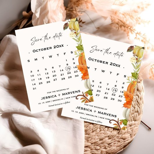 Elegante kalligrafie Herfst pompoen bruiloft Save The Date