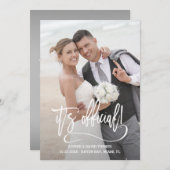 Elegante kalligrafie Het is officieel Huwelijk Aankondiging (Voorkant / Achterkant)