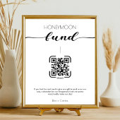 Elegante Kalligrafie Honeymoon Fonds QR Code Bruil Reclamebord Met Voetstuk