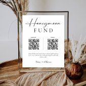 Elegante Kalligrafie Honeymoon Fonds QR Code Bruil Reclamebord Met Voetstuk