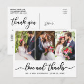 Elegante kalligrafie Huwelijk Bedankt 3 Foto Briefkaart (Voorkant / Achterkant)