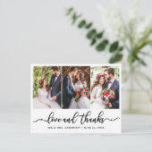 Elegante kalligrafie Huwelijk Bedankt 3 Foto Briefkaart (Staand voorkant)