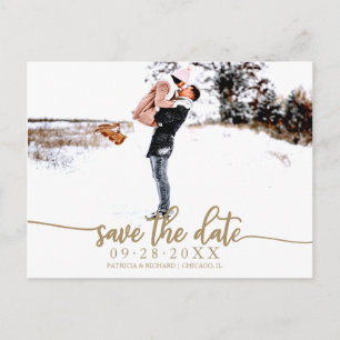 Elegante kalligrafie Huwelijk Save The Date Foto Briefkaart