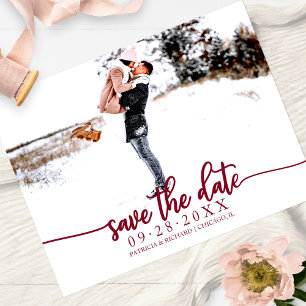 Elegante kalligrafie Huwelijk Save The Date Foto Briefkaart