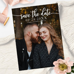 Elegante kalligrafie Huwelijk Save The Date Foto Briefkaart