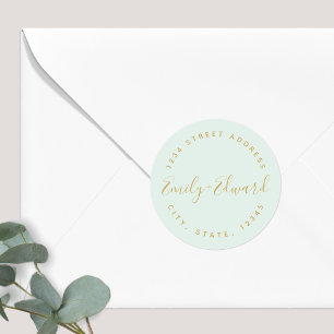 Elegante kalligrafie huwelijks retouradres ronde sticker
