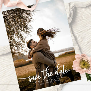 Elegante kalligrafie huwelijksaankondiging foto briefkaart