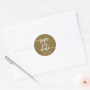 Elegante kalligrafie huwelijksaankondiging Save Th Ronde Sticker