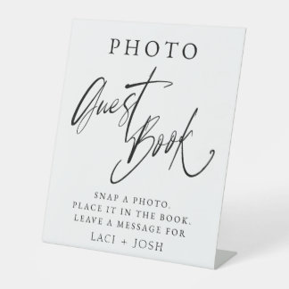 Elegante kalligrafie Huwelijksfoto Gastboek Tafel Reclamebord Met Voetstuk
