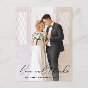 Elegante kalligrafie Huwelijksfoto Liefde Dank Briefkaart