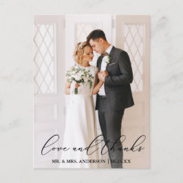 Elegante kalligrafie Huwelijksfoto Liefde Dank Briefkaart