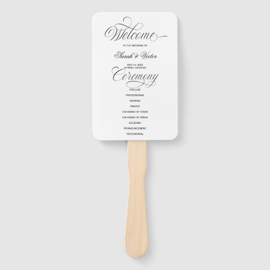 Elegante kalligrafie huwelijksprogramma handventil handwaaier (Voorkant)