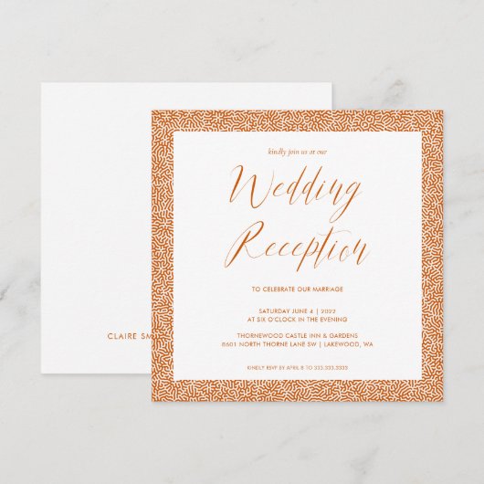 Elegante kalligrafie huwelijksreceptie verbrande o kaart (Voorkant / Achterkant)