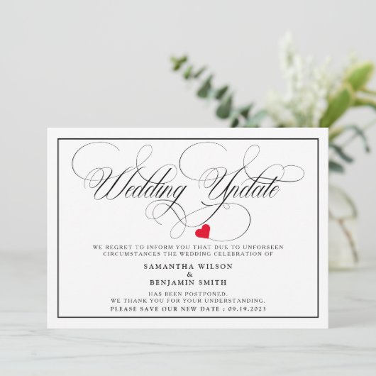 Elegante kalligrafie huwelijksupdate kaart (Staand voorkant)
