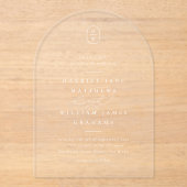 Elegante kalligrafie Initialen White Arch Wedding Acryl Uitnodigingen (Voorkant)