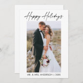 Elegante kalligrafie Inktscript Fotobruiloft Feestdagenkaart (Voorkant / Achterkant)