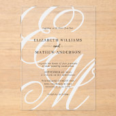 Elegante kalligrafie Ivoor Wit Monogram Bruiloft Acryl Uitnodigingen (Voorkant)