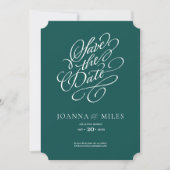 Elegante kalligrafie Jade Green Save the Date Kaart (Voorkant)