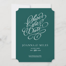 Elegante kalligrafie Jade Green Save the Date Kaart