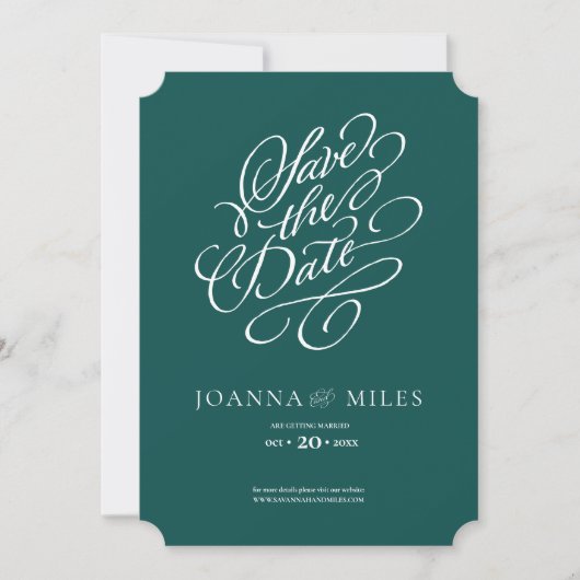Elegante kalligrafie Jade Green Save the Date Kaart (Voorkant)