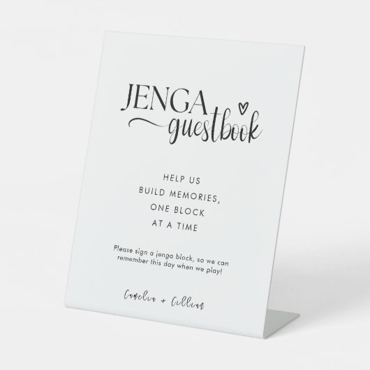 Elegante kalligrafie Jenga Gastenboek Trouwbord Reclamebord Met Voetstuk (Voorkant)