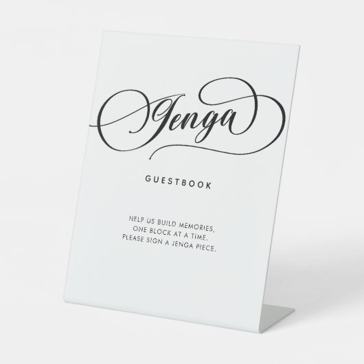 Elegante kalligrafie Jenga Gastenboek Trouwbord Reclamebord Met Voetstuk (Voorkant)