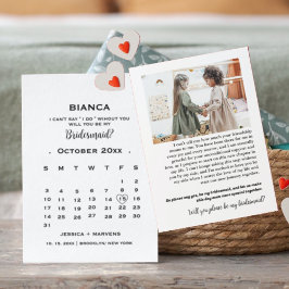 Elegante kalligrafie kalender bruidsmeisje voorste