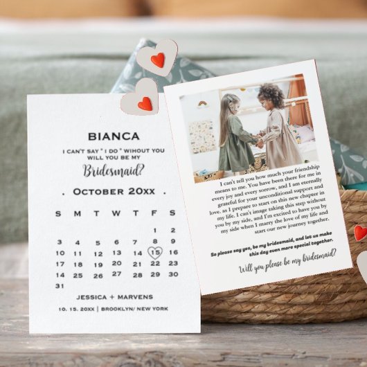 Elegante kalligrafie kalender bruidsmeisje voorste