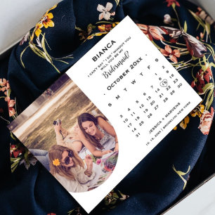 Elegante kalligrafie kalender bruidsmeisje voorste kaart