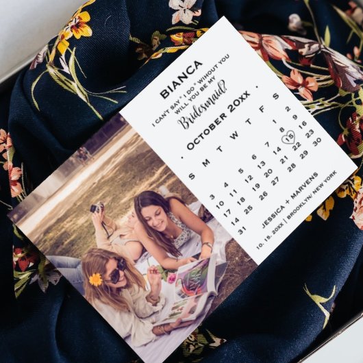 Elegante kalligrafie kalender bruidsmeisje voorste kaart