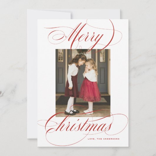 Elegante kalligrafie kerstfotokaart feestdagenkaart (Voorkant)
