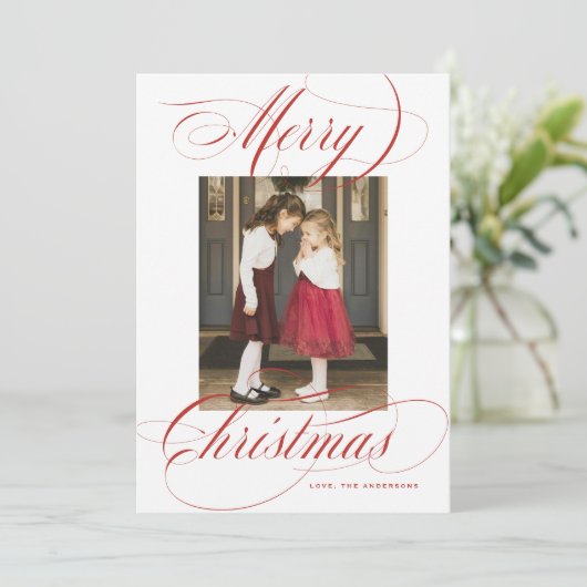 Elegante kalligrafie kerstfotokaart feestdagenkaart (Staand voorkant)
