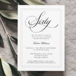 Elegante kalligrafie klassiek 60e verjaardagsfeest kaart<br><div class="desc">Plan een elegante 60ste verjaardag met deze klassieke witte feestuitnodiging met een prachtig kalligrafiescript dat "Sixty" in formele stijl spelt. Deze smaakvolle genderneutrale uitnodiging heeft een dubbel gevoerd lijst in subtiel zilvergrijs rondom jouw tekst. Personaliseer de eenvoudig te gebruiken sjabloon met uw evenementgegevens. Voor uw gemak kan deze uitnodiging worden...</div>