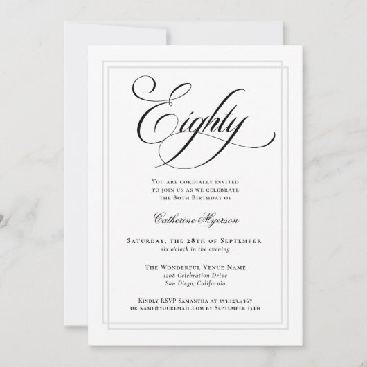Elegante kalligrafie klassieke 80ste verjaardagsfe kaart (Voorkant)