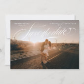 Elegante kalligrafie klassieke QR code twee foto Save The Date (Voorkant)