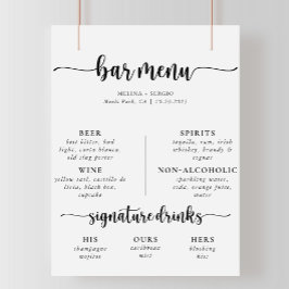 Elegante kalligrafie klassieke trouwbarmenu poster