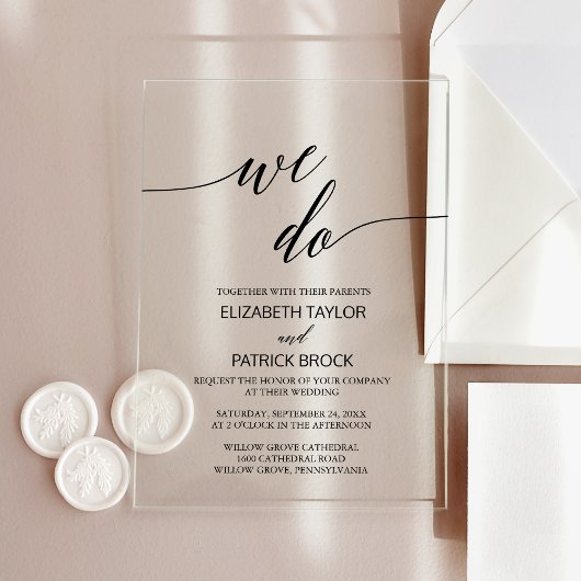 Elegante kalligrafie Klassieke unieke trouwkaart Acryl Uitnodigingen