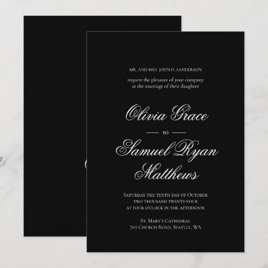 Elegante kalligrafie klassieke witte zwarte bruilo kaart (Voorkant / Achterkant)