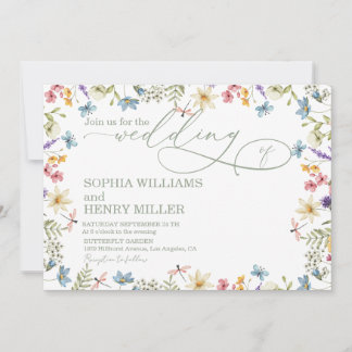 Elegante kalligrafie Kleurrijke wilde bloemen brui Kaart