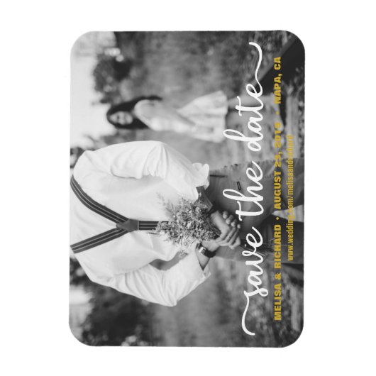 Elegante kalligrafie koppel foto save the date magneet (Verticaal)