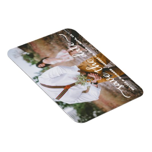 Elegante kalligrafie koppel foto save the date magneet (Rechterzijde)